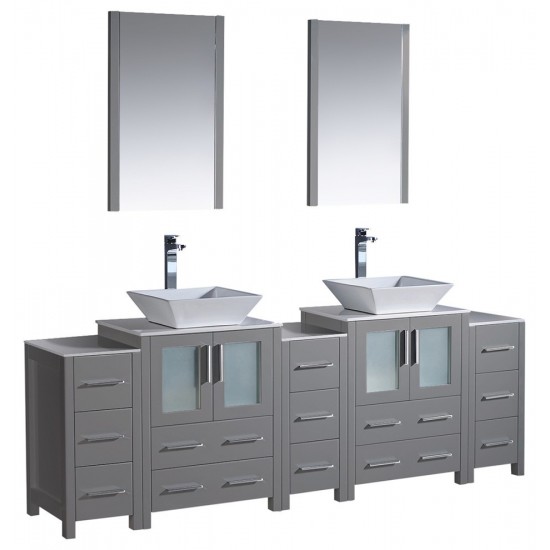 84 Gray Modern Double Sink Bathroom Vanity w/ 3 Side Cabinets & Vessel Sinks