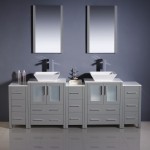 84 Gray Modern Double Sink Bathroom Vanity w/ 3 Side Cabinets & Vessel Sinks