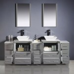 84 Gray Modern Double Sink Bathroom Vanity w/ 3 Side Cabinets & Vessel Sinks