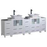 84 White Modern Double Sink Bathroom Vanity w/ 3 Side Cabinets & Vessel Sinks