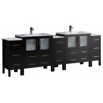 96 Espresso Double Sink Bathroom Vanity w/ 3 Side Cabinets & Integrated Sinks