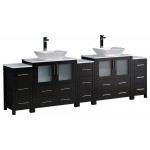 96 Espresso Modern Double Sink Bathroom Vanity w/ 3 Side Cabinets & Vessel Sinks