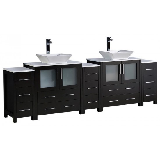 96 Espresso Modern Double Sink Bathroom Vanity w/ 3 Side Cabinets & Vessel Sinks