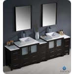 96 Espresso Modern Double Sink Bathroom Vanity w/ 3 Side Cabinets & Vessel Sinks