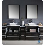 96 Espresso Modern Double Sink Bathroom Vanity w/ 3 Side Cabinets & Vessel Sinks