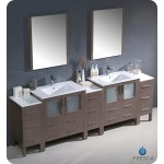 96 Gray Oak Double Sink Bathroom Vanity w/ 3 Side Cabinets & Integrated Sinks