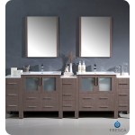 96 Gray Oak Double Sink Bathroom Vanity w/ 3 Side Cabinets & Integrated Sinks