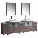 96 Gray Oak Modern Double Sink Bathroom Vanity w/ 3 Side Cabinets & Vessel Sinks