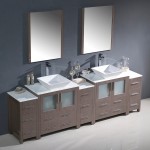 96 Gray Oak Modern Double Sink Bathroom Vanity w/ 3 Side Cabinets & Vessel Sinks