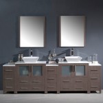 96 Gray Oak Modern Double Sink Bathroom Vanity w/ 3 Side Cabinets & Vessel Sinks