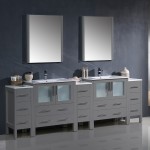 96 Gray Modern Double Sink Bathroom Vanity w/ 3 Side Cabinets & Integrated Sinks