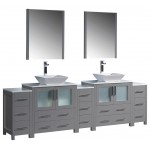 96 Gray Modern Double Sink Bathroom Vanity w/ 3 Side Cabinets & Vessel Sinks