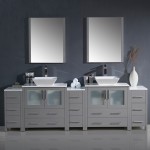 96 Gray Modern Double Sink Bathroom Vanity w/ 3 Side Cabinets & Vessel Sinks