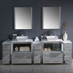 96 Gray Modern Double Sink Bathroom Vanity w/ 3 Side Cabinets & Vessel Sinks