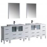 96 White Double Sink Bathroom Vanity w/ 3 Side Cabinets & Integrated Sinks