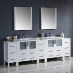 96 White Double Sink Bathroom Vanity w/ 3 Side Cabinets & Integrated Sinks