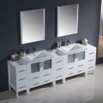 96 White Double Sink Bathroom Vanity w/ 3 Side Cabinets & Integrated Sinks