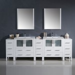 96 White Double Sink Bathroom Vanity w/ 3 Side Cabinets & Integrated Sinks