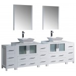 96 White Modern Double Sink Bathroom Vanity w/ 3 Side Cabinets & Vessel Sinks