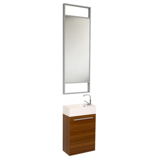 Fresca Pulito 16" Small Teak Modern Bathroom Vanity w/ Tall Mirror