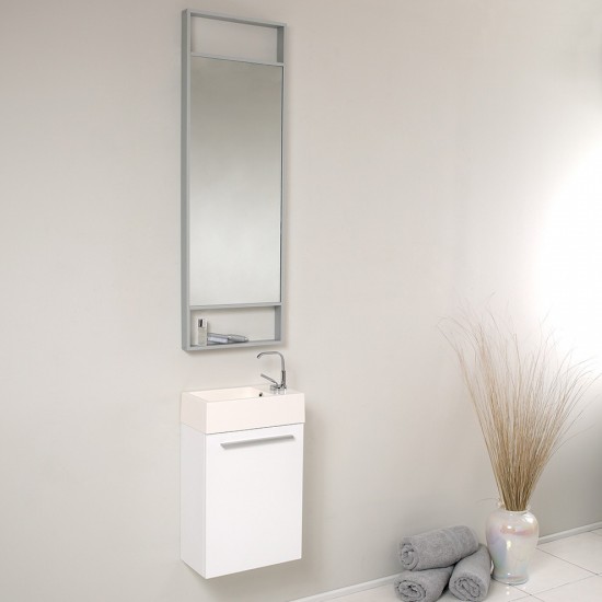 Fresca Pulito 16" Small White Modern Bathroom Vanity w/ Tall Mirror