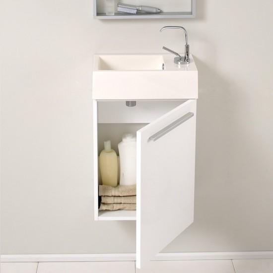 Fresca Pulito 16" Small White Modern Bathroom Vanity w/ Tall Mirror