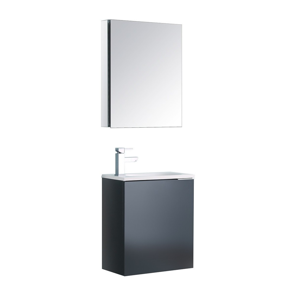 Valencia 20 Dark Slate Gray Wall Hung Modern Bathroom Vanity w/ Medicine Cabinet