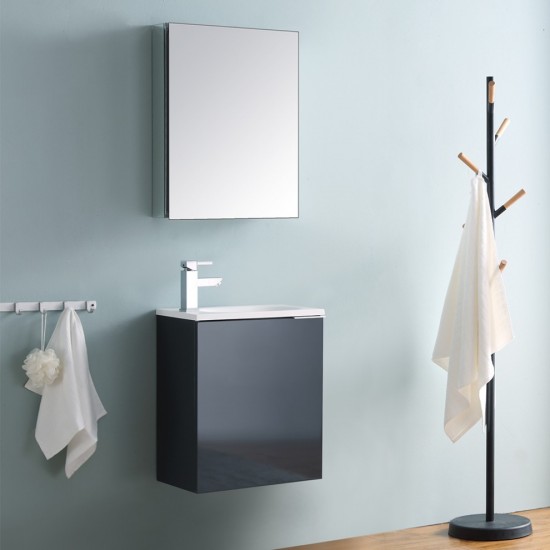 Valencia 20 Dark Slate Gray Wall Hung Modern Bathroom Vanity w/ Medicine Cabinet