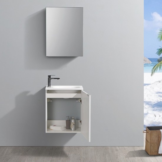 Valencia 20" Glossy White Wall Hung Modern Bathroom Vanity w/ Medicine Cabinet