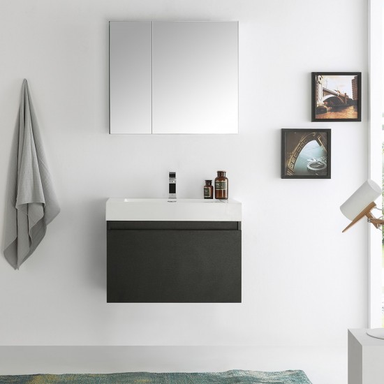 Fresca Mezzo 30" Black Wall Hung Modern Bathroom Vanity w/ Medicine Cabinet