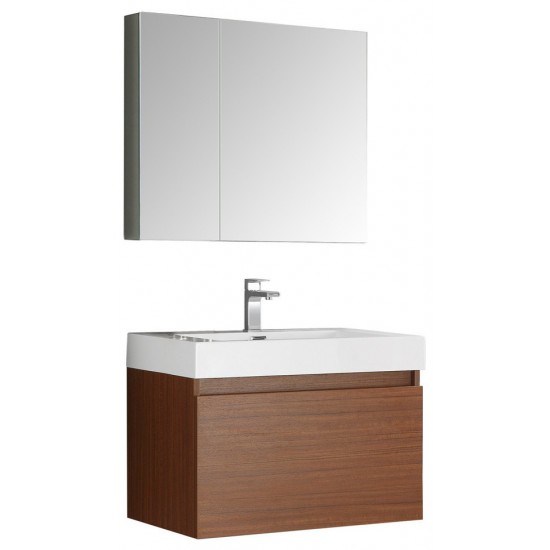 Fresca Mezzo 30" Teak Wall Hung Modern Bathroom Vanity w/ Medicine Cabinet