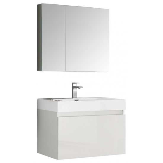 Fresca Mezzo 30" White Wall Hung Modern Bathroom Vanity w/ Medicine Cabinet