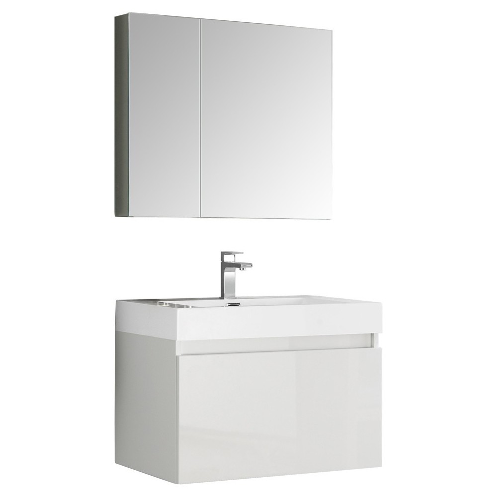 Fresca Mezzo 30" White Wall Hung Modern Bathroom Vanity w/ Medicine Cabinet