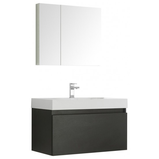 Fresca Mezzo 36" Black Wall Hung Modern Bathroom Vanity w/ Medicine Cabinet