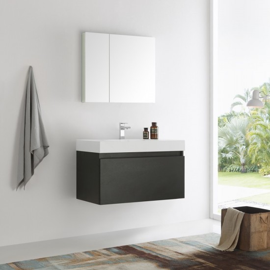 Fresca Mezzo 36" Black Wall Hung Modern Bathroom Vanity w/ Medicine Cabinet