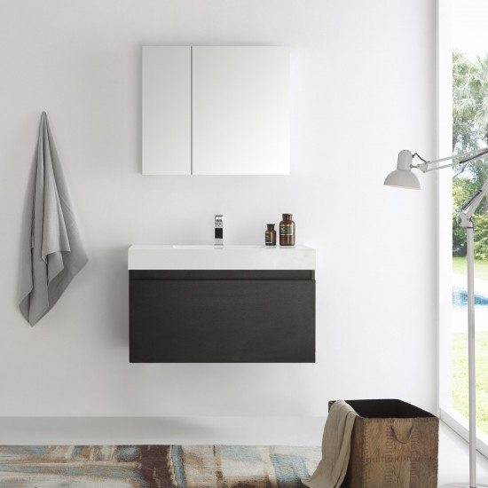 Fresca Mezzo 36" Black Wall Hung Modern Bathroom Vanity w/ Medicine Cabinet