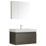 Fresca Mezzo 36" Gray Oak Wall Hung Modern Bathroom Vanity w/ Medicine Cabinet