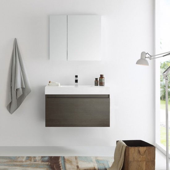 Fresca Mezzo 36" Gray Oak Wall Hung Modern Bathroom Vanity w/ Medicine Cabinet