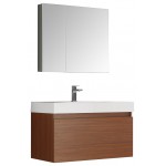 Fresca Mezzo 36" Teak Wall Hung Modern Bathroom Vanity w/ Medicine Cabinet