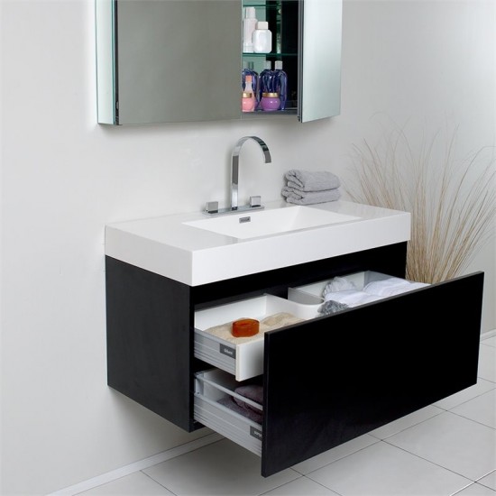 Fresca Mezzo 39" Black Modern Bathroom Vanity w/ Medicine Cabinet