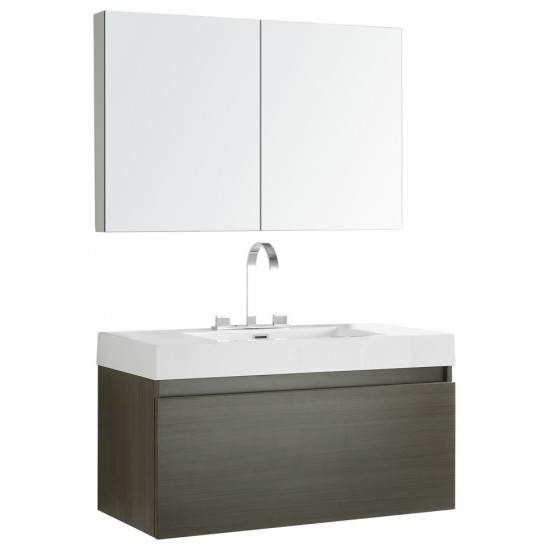 Fresca Mezzo 39" Gray Oak Modern Bathroom Vanity w/ Medicine Cabinet