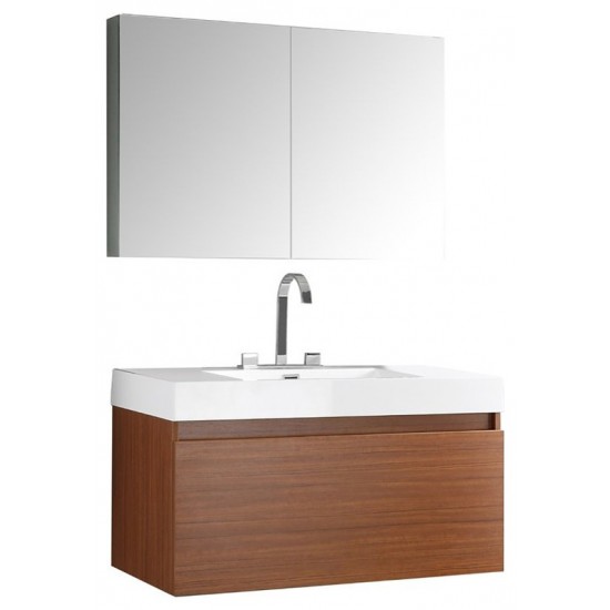 Fresca Mezzo 39" Teak Modern Bathroom Vanity w/ Medicine Cabinet