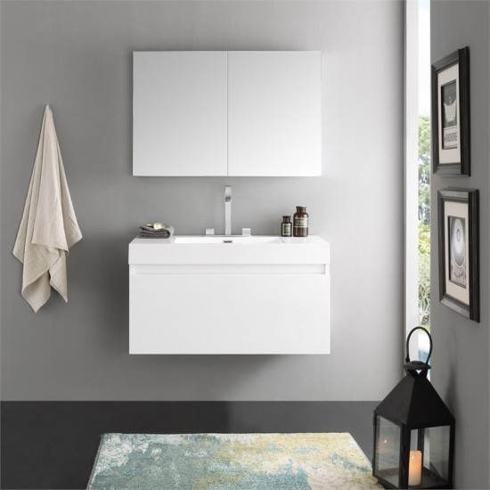 Fresca Mezzo 39" White Modern Bathroom Vanity w/ Medicine Cabinet