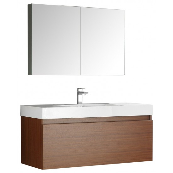 Fresca Mezzo 48" Teak Wall Hung Modern Bathroom Vanity w/ Medicine Cabinet