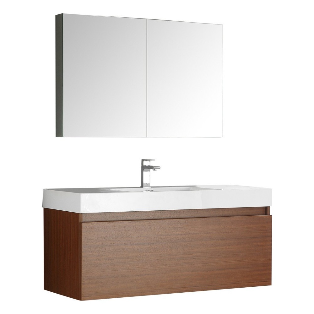 Fresca Mezzo 48" Teak Wall Hung Modern Bathroom Vanity w/ Medicine Cabinet