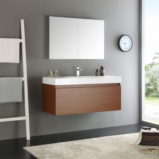 Fresca Mezzo 48" Teak Wall Hung Modern Bathroom Vanity w/ Medicine Cabinet