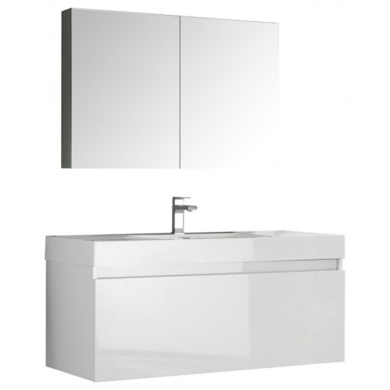 Fresca Mezzo 48" White Wall Hung Modern Bathroom Vanity w/ Medicine Cabinet