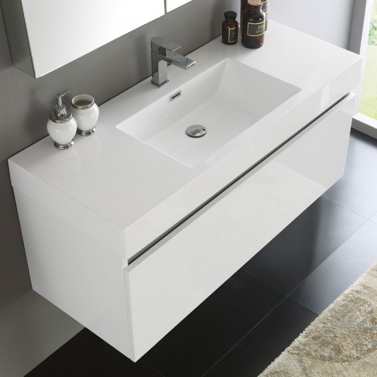 Fresca Mezzo 48" White Wall Hung Modern Bathroom Vanity w/ Medicine Cabinet