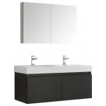 Mezzo 48" Black Wall Hung Double Sink Modern Bathroom Vanity w/ Medicine Cabinet