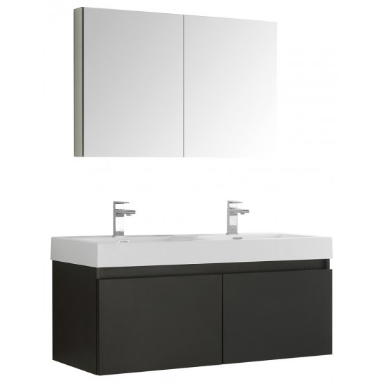 Mezzo 48" Black Wall Hung Double Sink Modern Bathroom Vanity w/ Medicine Cabinet